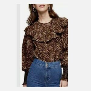 TopShop | Ruffle Blouse Leopard Print Top
